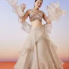 Beige Organza Layered Fusion Lehenga With Dupatta
