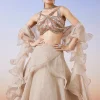 Beige Organza Layered Fusion Lehenga With Dupatta