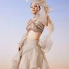 Beige Organza Layered Fusion Lehenga With Dupatta