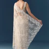 Beige Net Floral Jaal Sequin Work Saree with Unstitched Blouse