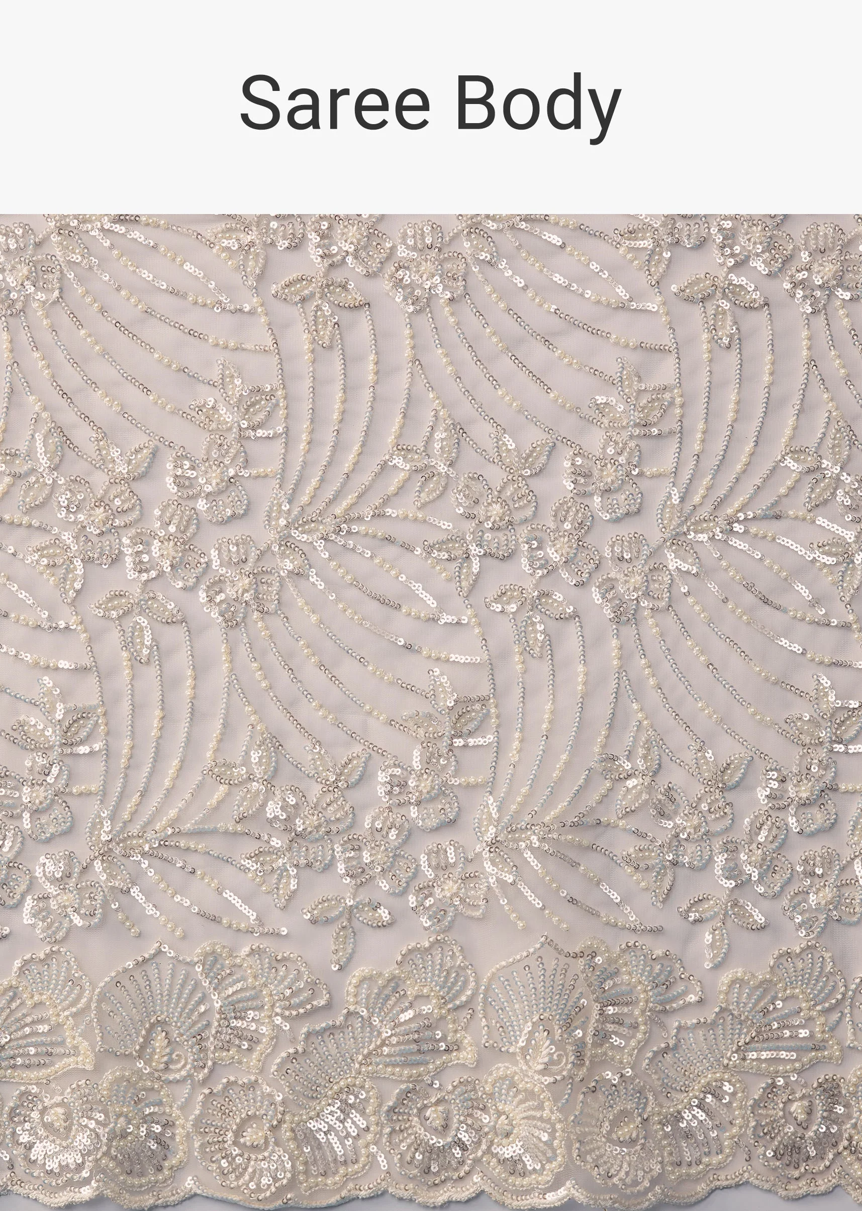 Beige Net Floral Jaal Sequin Work Saree with Unstitched Blouse