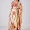Beige Abstract Print Saree with Blouse