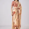 Beige Abstract Print Saree with Blouse