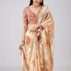 Beige Abstract Print Saree with Blouse