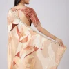 Beige Abstract Print Saree with Blouse