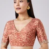 Beige Abstract Print Saree with Blouse