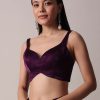 Purple Satin Chinon Saree With Stone Work And Unstitched Blouse Piece