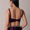 Purple Satin Chinon Saree With Stone Work And Unstitched Blouse Piece