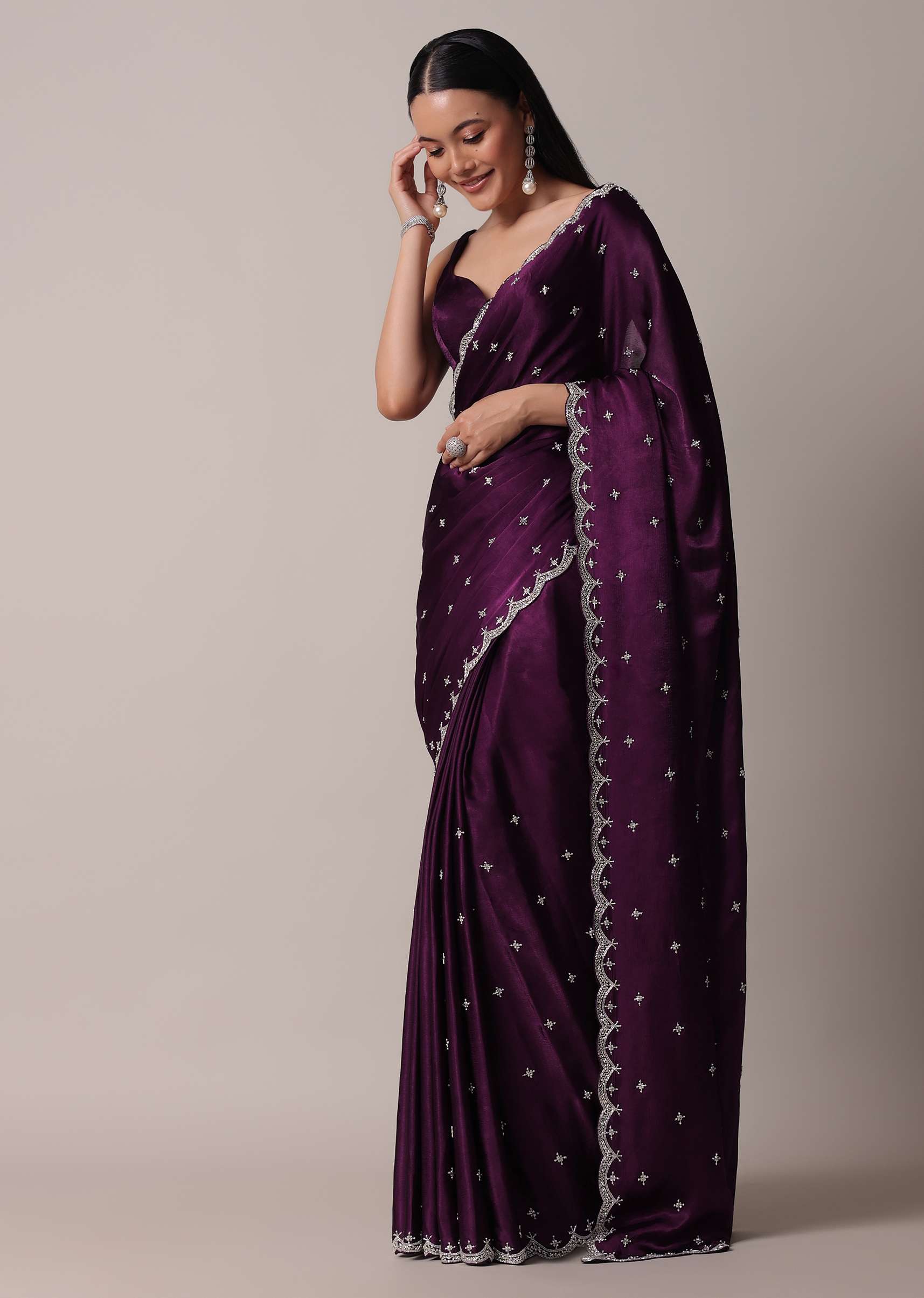 2497-unstitched-fabric-only-unstitched-fabric-only-variation-1.jpg Purple Satin Chinon Saree With Stone Work And Unstitched Blouse Piece