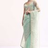 Sky Blue Embroidered Tissue Saree With Unstitched Blouse