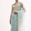 Sky Blue Embroidered Tissue Saree With Unstitched Blouse