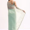 Sky Blue Embroidered Tissue Saree With Unstitched Blouse
