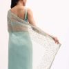 Sky Blue Embroidered Tissue Saree With Unstitched Blouse