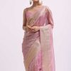 Pink Zari Woven Chanderi Saree With Unstitched Blouse