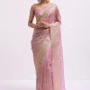 Pink Zari Woven Chanderi Saree With Unstitched Blouse