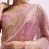 Pink Zari Woven Chanderi Saree With Unstitched Blouse