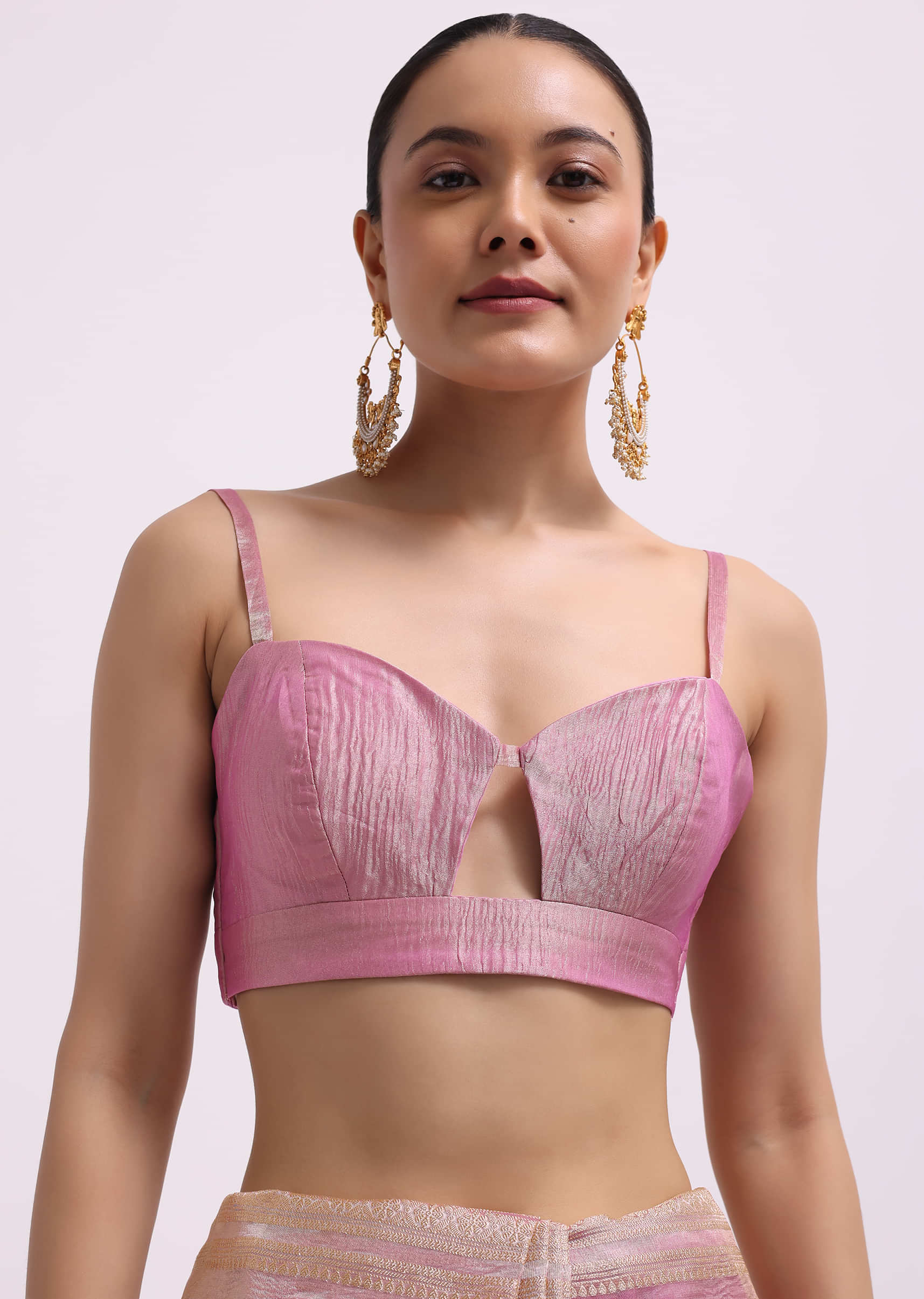 Pink Zari Woven Chanderi Saree With Unstitched Blouse