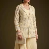 Cream Embroidered Croptop Palazzo And Jacket Set