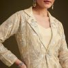 Cream Embroidered Croptop Palazzo And Jacket Set