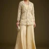 Cream Embroidered Croptop Palazzo And Jacket Set