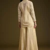 Cream Embroidered Croptop Palazzo And Jacket Set