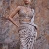 Oyster Beige Pre-Stitched Saree With Stylized Blouse