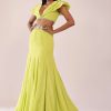 Sheen Green Paneled Lengha And Blouse With Elaborated Sleeves In Crepe