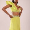 Sheen Green Paneled Lengha And Blouse With Elaborated Sleeves In Crepe