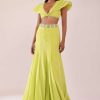 Sheen Green Paneled Lengha And Blouse With Elaborated Sleeves In Crepe