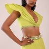 Sheen Green Paneled Lengha And Blouse With Elaborated Sleeves In Crepe