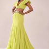 Sheen Green Paneled Lengha And Blouse With Elaborated Sleeves In Crepe