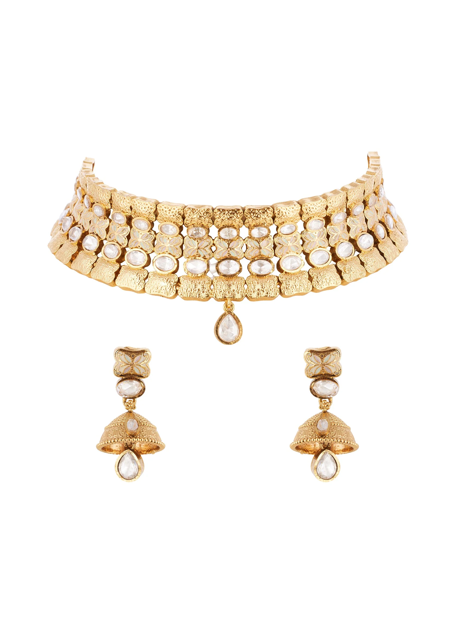 2606-gold-white-necklace-set-with-polished-kundan-detail-2.webp Gold White Necklace Set With Polished Kundan Detail