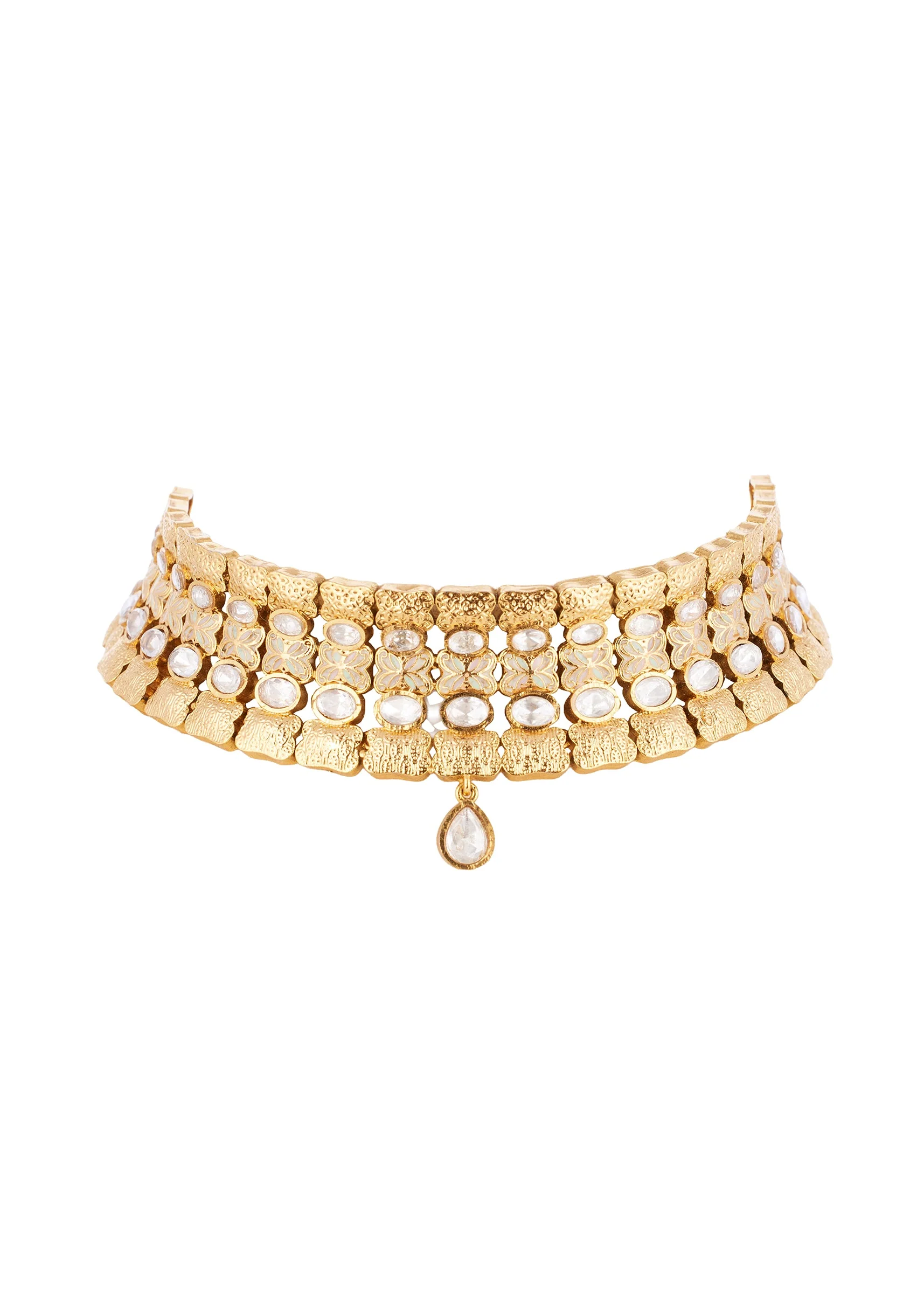 2606-gold-white-necklace-set-with-polished-kundan-detail-3.webp Gold White Necklace Set With Polished Kundan Detail