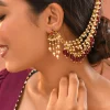2609-red-kundan-bead-drop-earchain-set-1.webp Red Kundan Bead Drop Earchain Set
