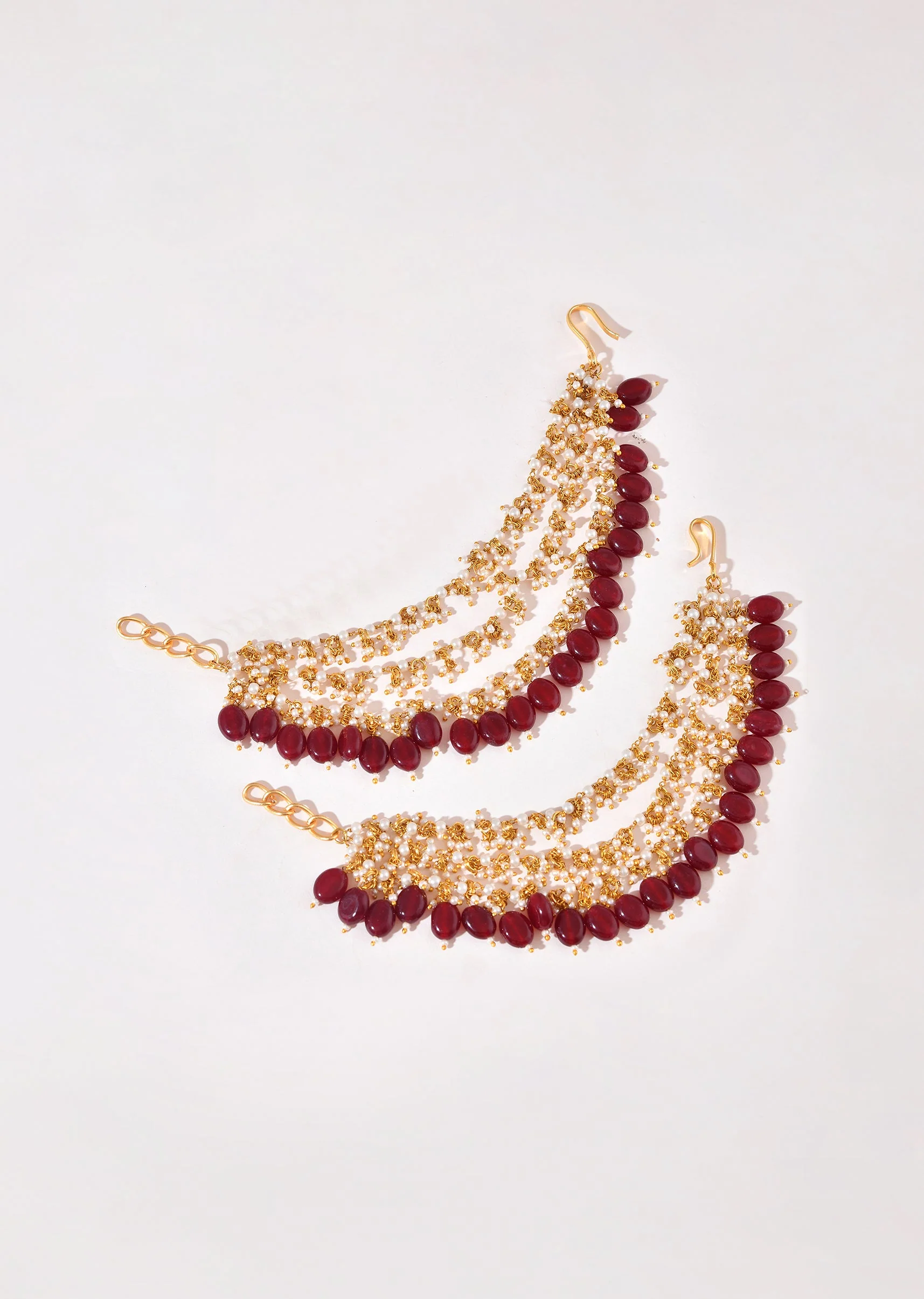 2609-red-kundan-bead-drop-earchain-set-2.webp Red Kundan Bead Drop Earchain Set