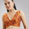 Rust Orange Pure Tussar Silk Ikat Potal Stitched Blouse