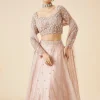 Peach Bridal Lehenga Set With Embroidered Motifs and Dupatta