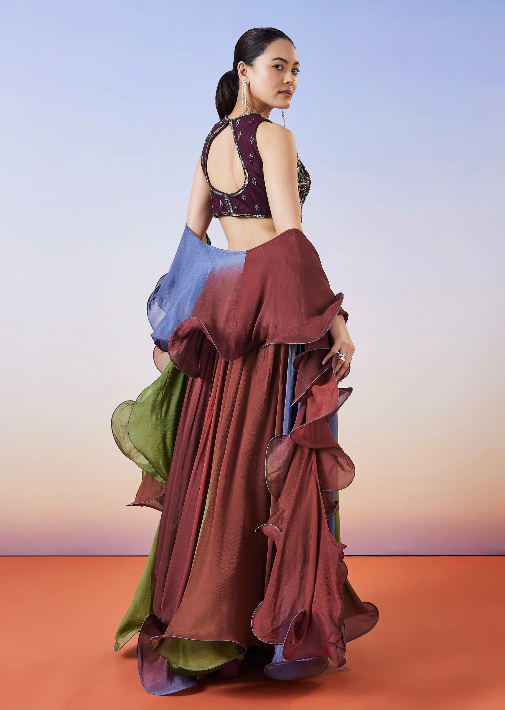 Multi Colour Fusion Lehenga With Dupatta