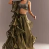 Mehendi Green Organza Choli Lehenga With Ruffled Dupatta