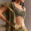 Mehendi Green Organza Choli Lehenga With Ruffled Dupatta