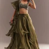 Mehendi Green Organza Choli Lehenga With Ruffled Dupatta