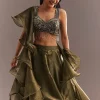 Mehendi Green Organza Choli Lehenga With Ruffled Dupatta