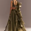 Mehendi Green Organza Choli Lehenga With Ruffled Dupatta