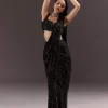 Black Ready To Wear Saree With 3D Patching And Fancy Neck Blouse