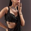 Black Ready To Wear Saree With 3D Patching And Fancy Neck Blouse