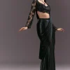 Ready Pleated Saree With V Neck Blouse And Cutdana Work