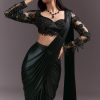 Ready Pleated Saree With V Neck Blouse And Cutdana Work