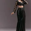 Ready Pleated Saree With V Neck Blouse And Cutdana Work