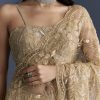 Gold Net Saree With Floral Sequins Work