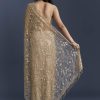 Gold Net Saree With Floral Sequins Work